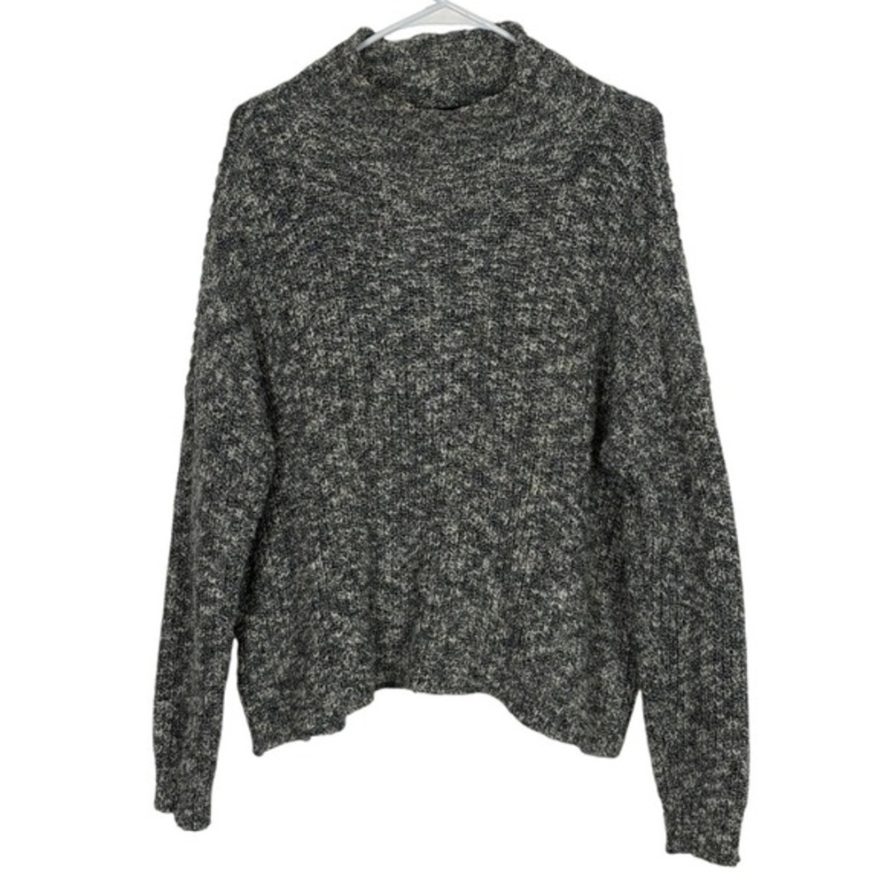 Miou Muse Mock Neck Sweater Womens Large Black White‎ Marled Cotton Knit Preppy